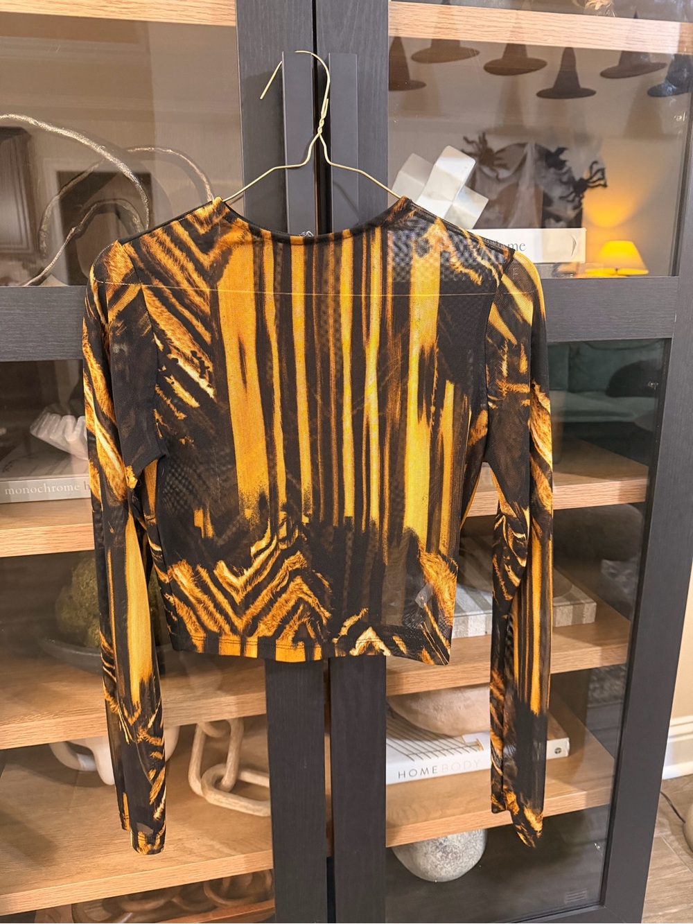 Windsor Y2K Sheer Mesh Abstract Print Long Sleeve Top Medium